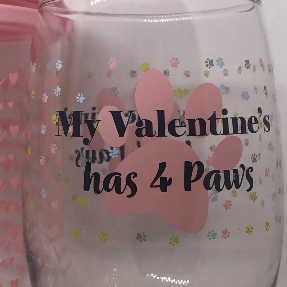 Valentine’s Day Stemless Wine Glass & Love Bucket Container 🐾🩷 NWT